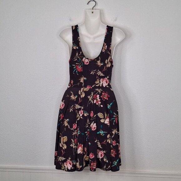 Free People Floral Skater Dress Sz S Mini Birds Whimsigoth Fairy Bohemian VTG - Picture 7 of 16